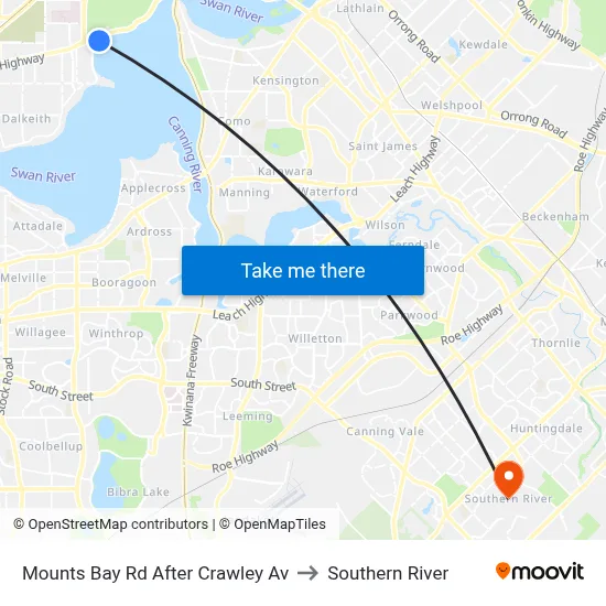 Mounts Bay Rd After Crawley Av to Southern River map