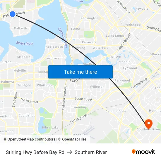 Stirling Hwy Before Bay Rd to Southern River map