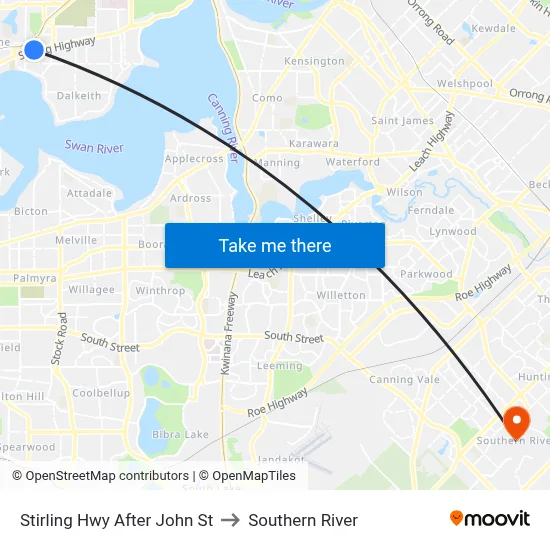 Stirling Hwy After John St to Southern River map