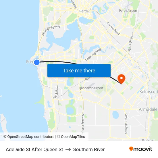 Adelaide St After Queen St to Southern River map
