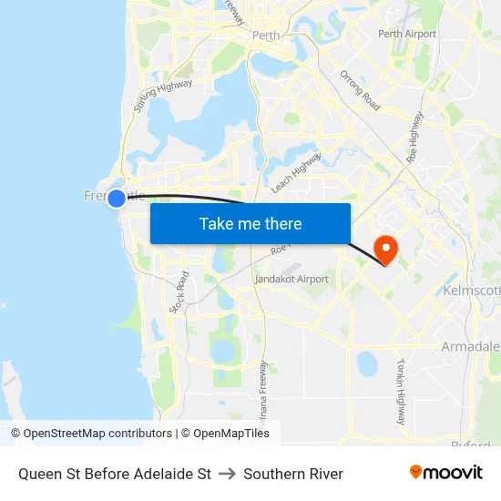 Queen St Before Adelaide St to Southern River map