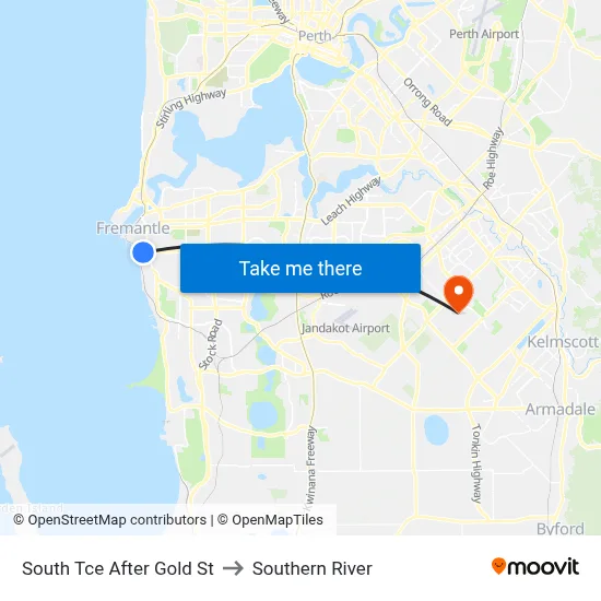 South Tce After Gold St to Southern River map