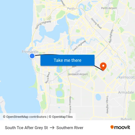 South Tce After Grey St to Southern River map