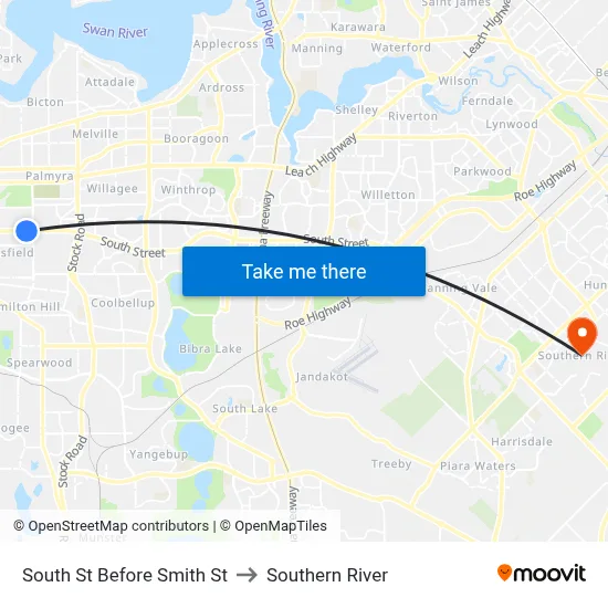 South St Before Smith St to Southern River map