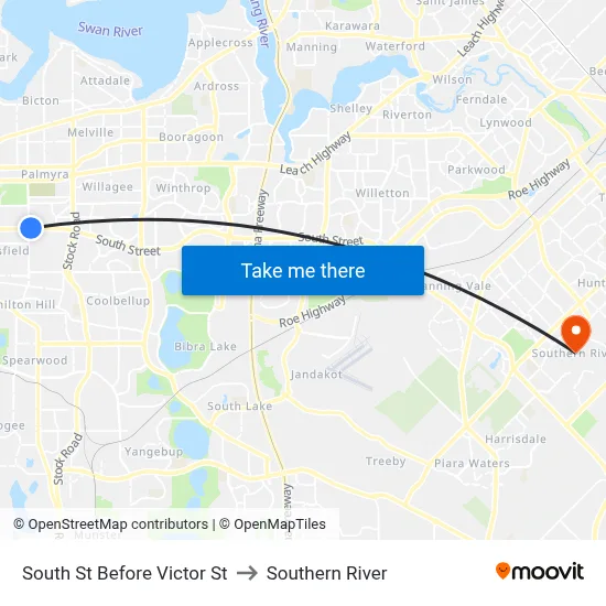 South St Before Victor St to Southern River map