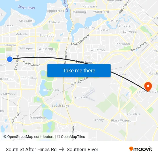South St After Hines Rd to Southern River map