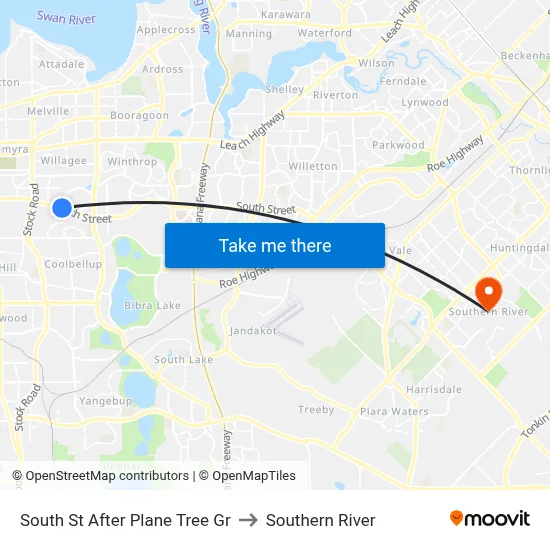 South St After Plane Tree Gr to Southern River map