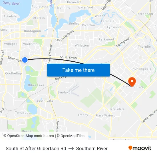 South St After Gilbertson Rd to Southern River map