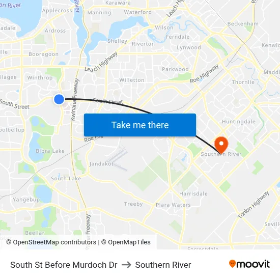 South St Before Murdoch Dr to Southern River map