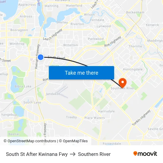 South St After Kwinana Fwy to Southern River map