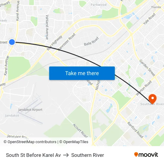 South St Before Karel Av to Southern River map