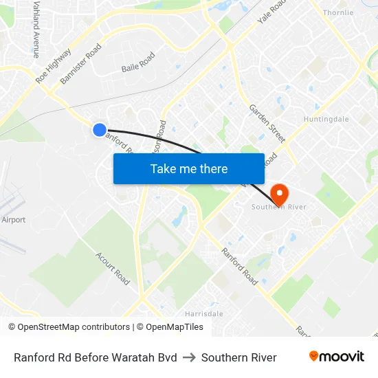 Ranford Rd Before Waratah Bvd to Southern River map