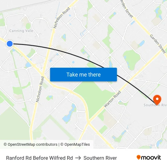 Ranford Rd Before Wilfred Rd to Southern River map