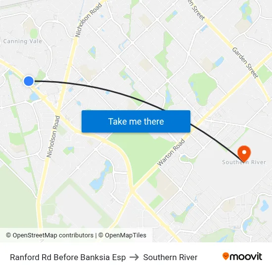 Ranford Rd Before Banksia Esp to Southern River map