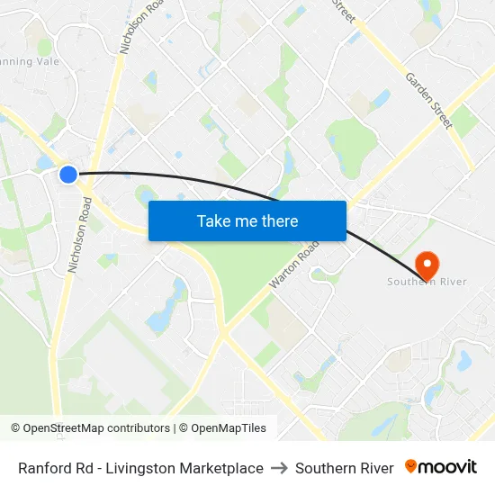 Ranford Rd - Livingston Marketplace to Southern River map