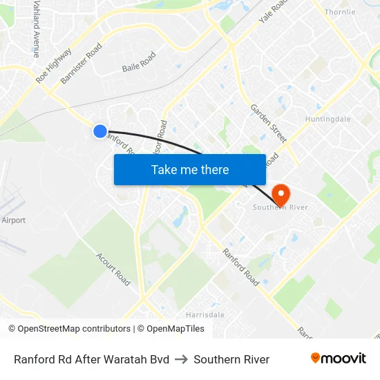 Ranford Rd After Waratah Bvd to Southern River map