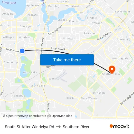 South St After Windelya Rd to Southern River map