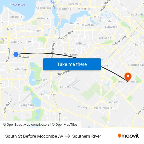 South St Before Mccombe Av to Southern River map