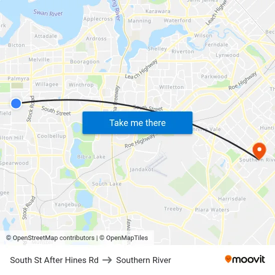 South St After Hines Rd to Southern River map