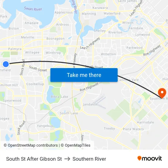 South St After Gibson St to Southern River map