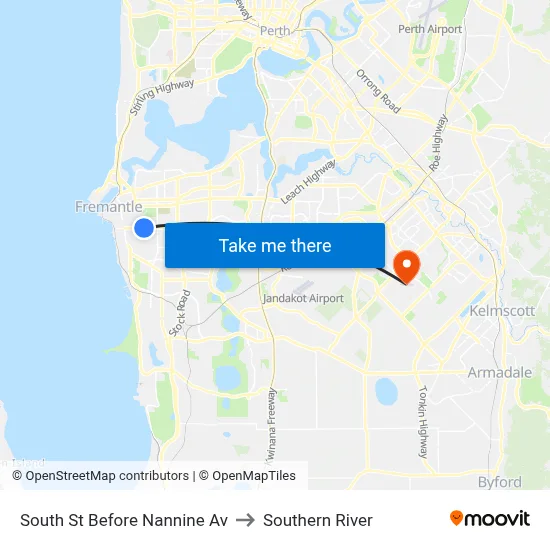 South St Before Nannine Av to Southern River map