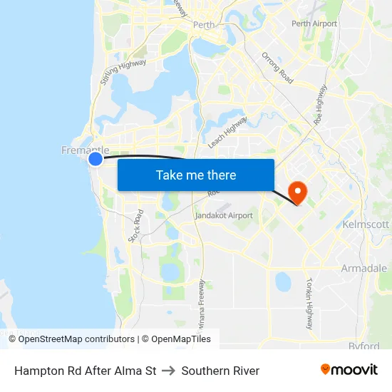 Hampton Rd After Alma St to Southern River map