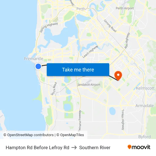 Hampton Rd Before Lefroy Rd to Southern River map
