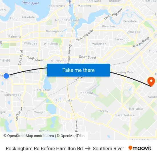 Rockingham Rd Before Hamilton Rd to Southern River map