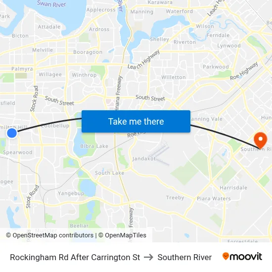 Rockingham Rd After Carrington St to Southern River map