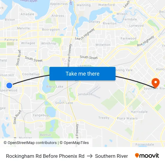 Rockingham Rd Before Phoenix Rd to Southern River map