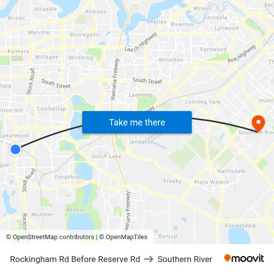 Rockingham Rd Before Reserve Rd to Southern River map