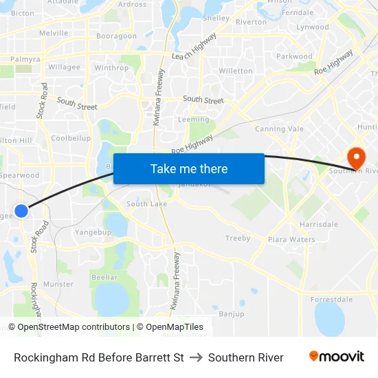 Rockingham Rd Before Barrett St to Southern River map