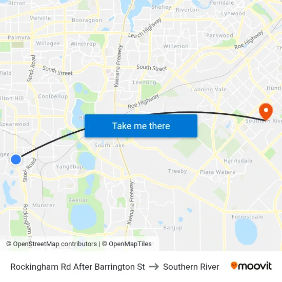 Rockingham Rd After Barrington St to Southern River map