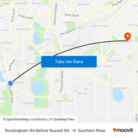 Rockingham Rd Before Russell Rd to Southern River map