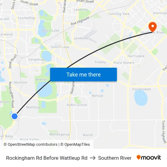 Rockingham Rd Before Wattleup Rd to Southern River map
