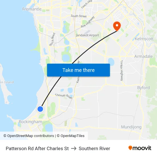 Patterson Rd After Charles St to Southern River map