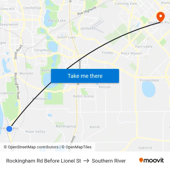 Rockingham Rd Before Lionel St to Southern River map