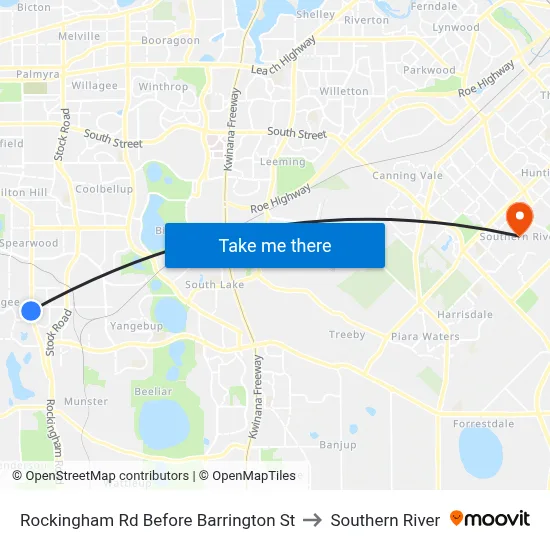 Rockingham Rd Before Barrington St to Southern River map