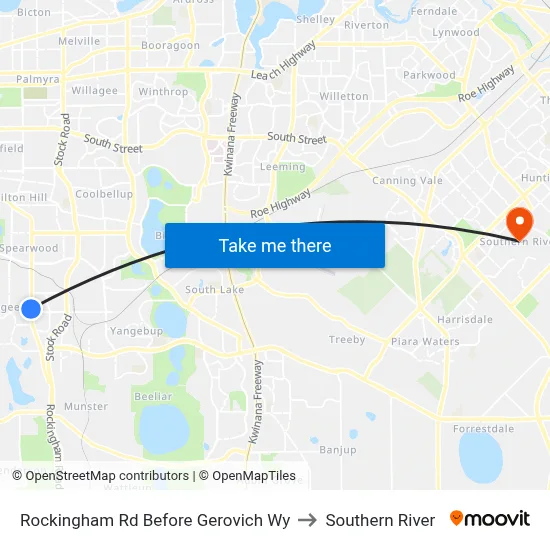 Rockingham Rd Before Gerovich Wy to Southern River map