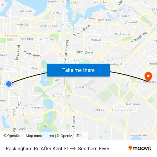 Rockingham Rd After Kent St to Southern River map