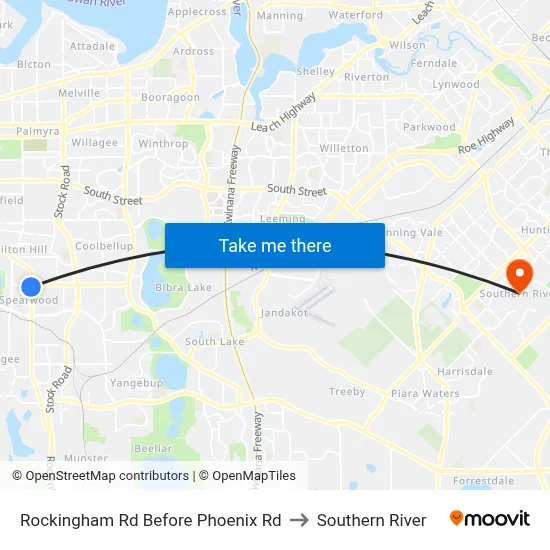 Rockingham Rd Before Phoenix Rd to Southern River map