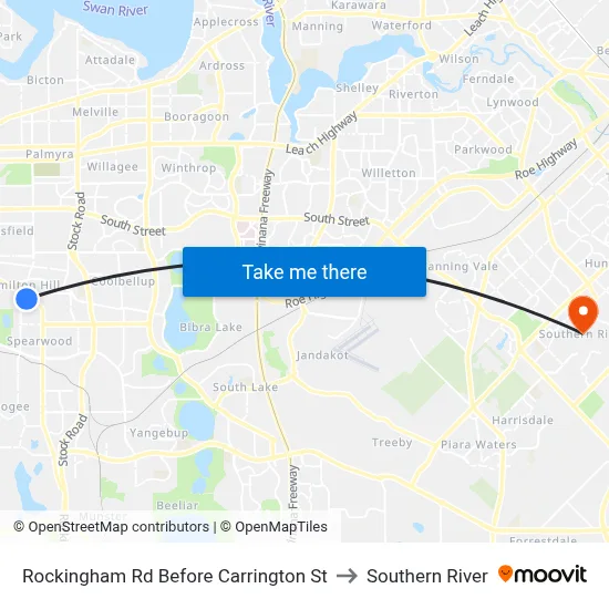 Rockingham Rd Before Carrington St to Southern River map