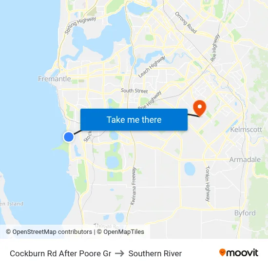 Cockburn Rd After Poore Gr to Southern River map