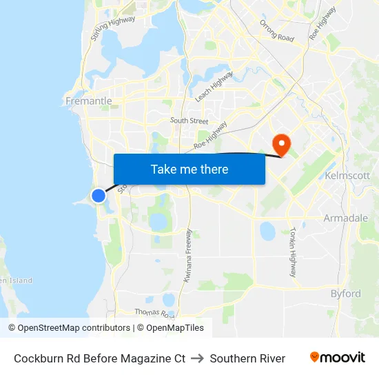 Cockburn Rd Before Magazine Ct to Southern River map