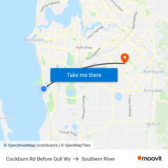 Cockburn Rd Before Qull Wy to Southern River map