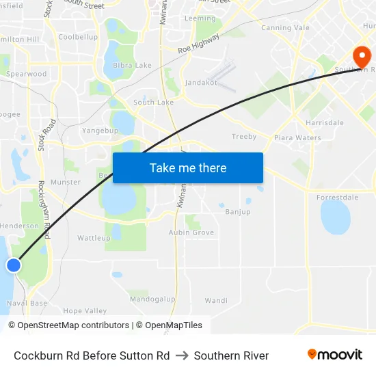 Cockburn Rd Before Sutton Rd to Southern River map