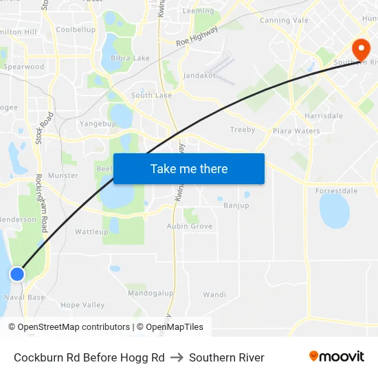Cockburn Rd Before Hogg Rd to Southern River map
