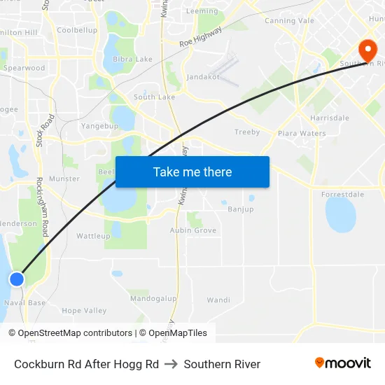 Cockburn Rd After Hogg Rd to Southern River map