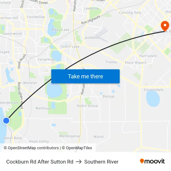 Cockburn Rd After Sutton Rd to Southern River map