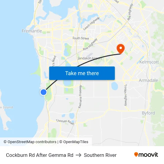 Cockburn Rd After Gemma Rd to Southern River map